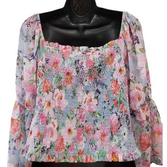 Lost & Wander Off The Shoulder Blouse Top Women's MEDIUM Blue Green Purple NEW - Picture 3 of 11